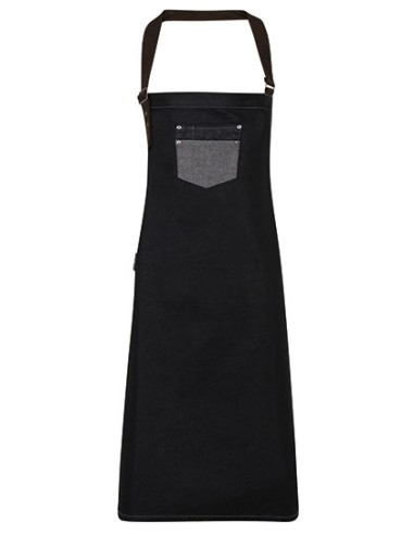 PRE-PR136-Division Waxed Look Denim Bib Apron With Faux Leather